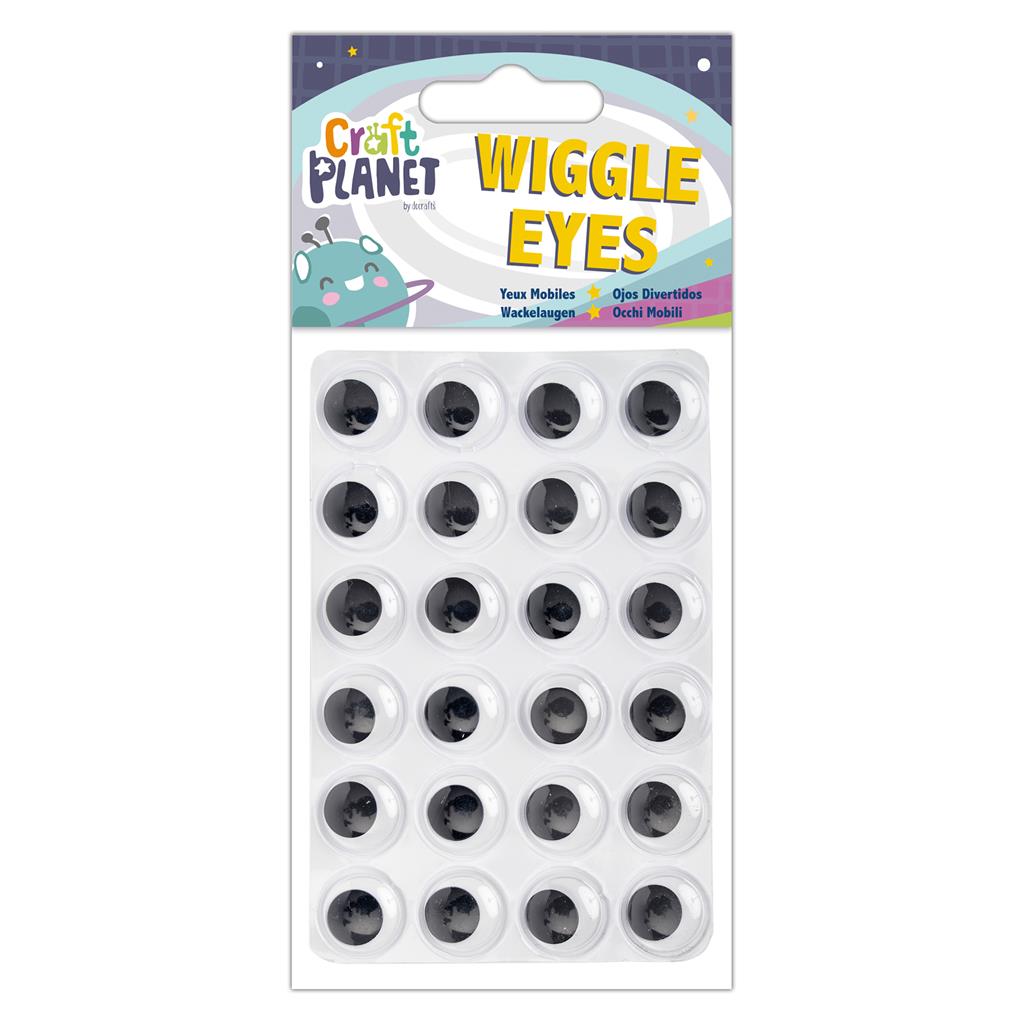 Craft Planet Wiggle Eyes 15mm Round Sticky Back - Black & White (24pk)