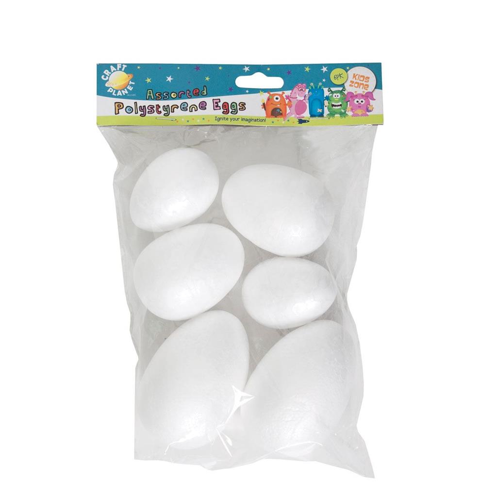 Craft Planet Polystyrene Eggs - Assorted Sizes (6pk)