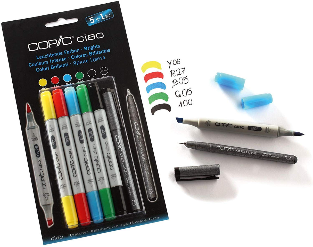 Copic Ciao 5pc + Multiliner Pen Set - Brights