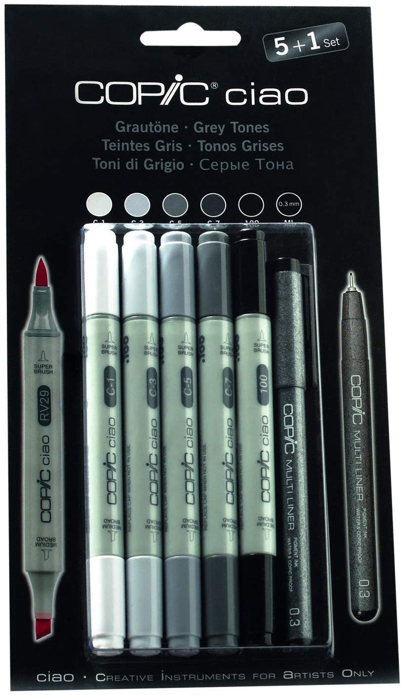 Copic Ciao 5pc + Multiliner Pen Set - Grey Tones