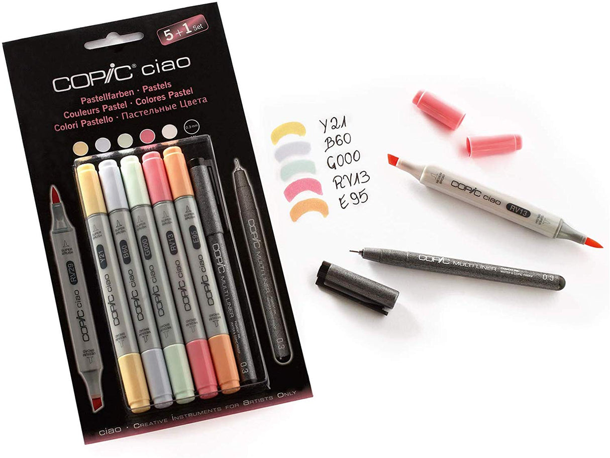 Copic Ciao 5pc + Multiliner Pen Set - Pastels