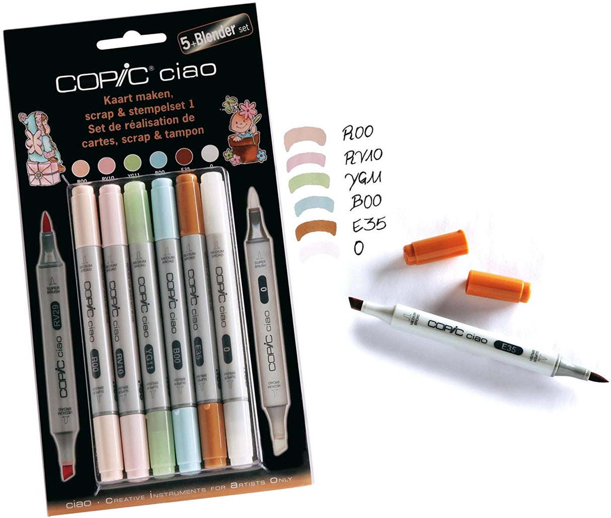 Copic Ciao 5pc + Blender Pen Scrap and Stamping Set 1