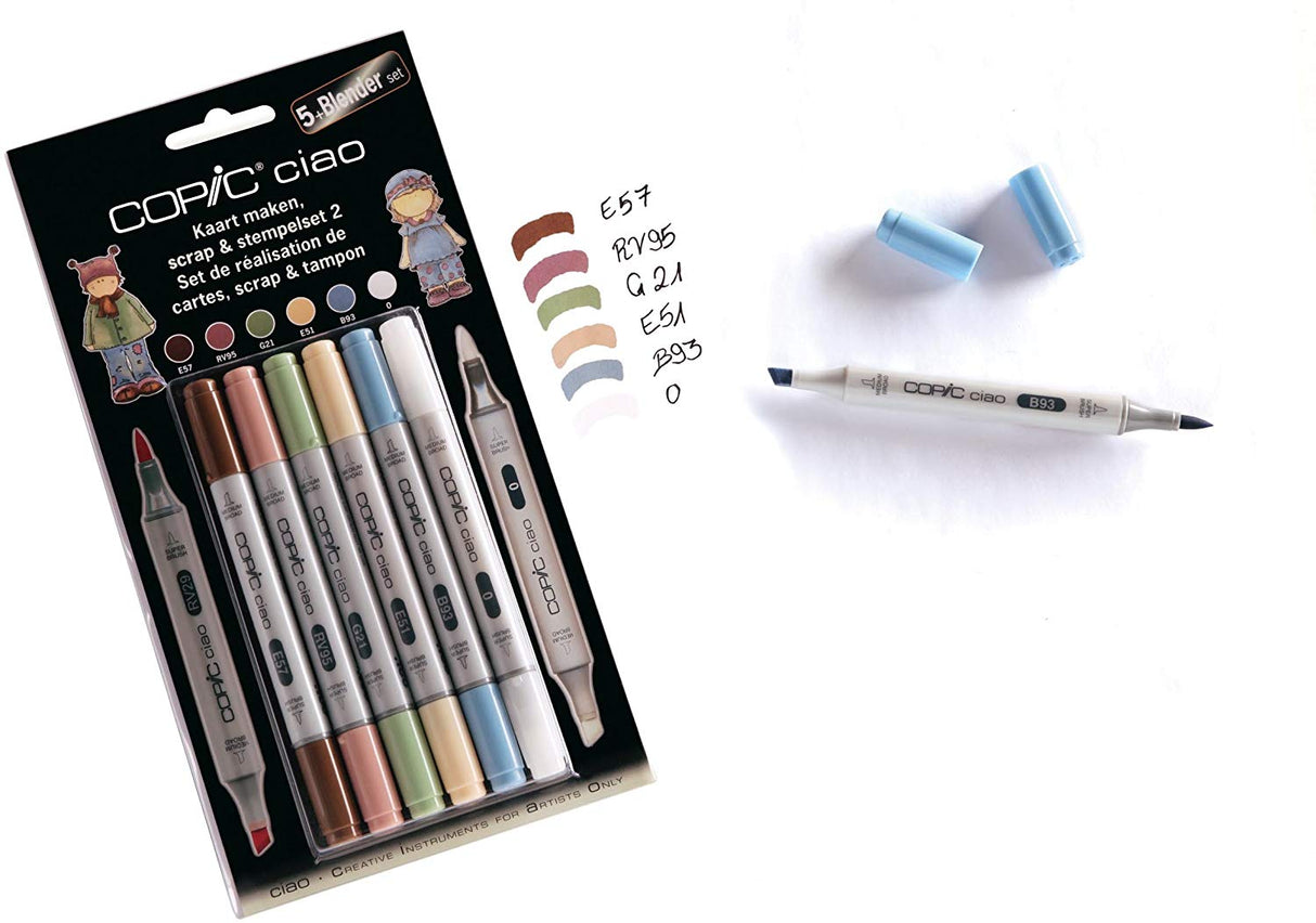 Copic Ciao 5pc + Blender Pen Scrap and Stamping Set 2