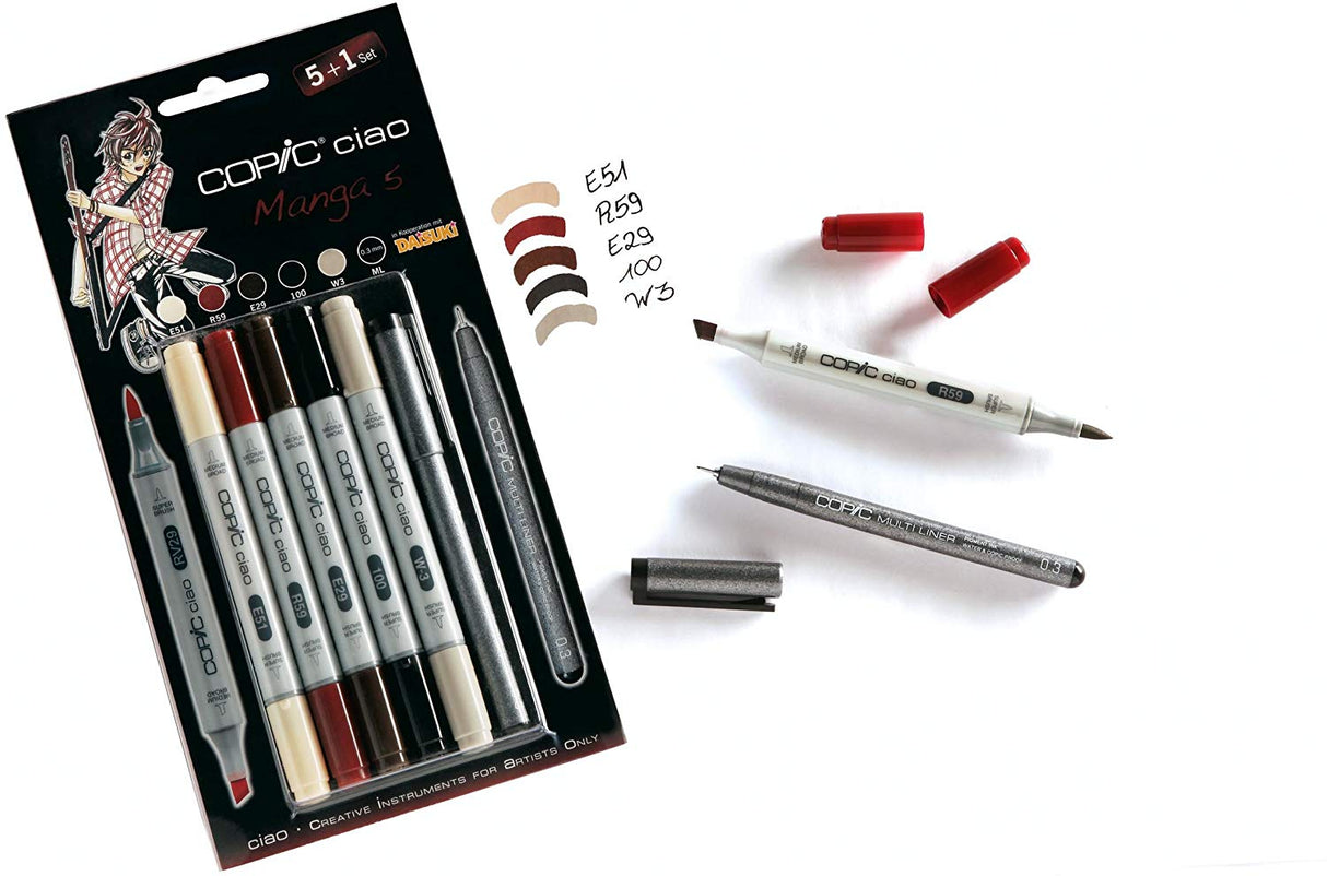 Copic Ciao 5pc + Multiliner Pen Set - Manga 5