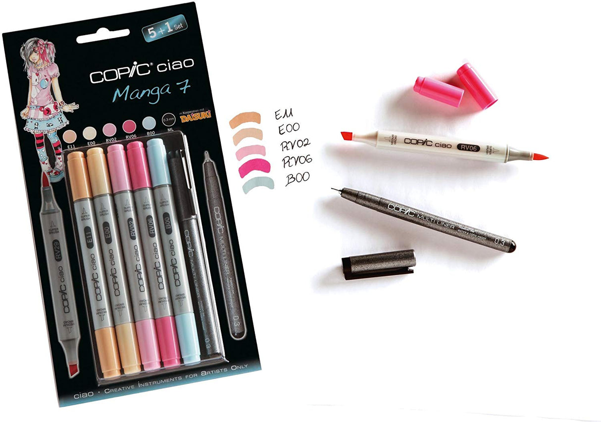 Copic Ciao 5pc + Multiliner Pen Set - Manga 7