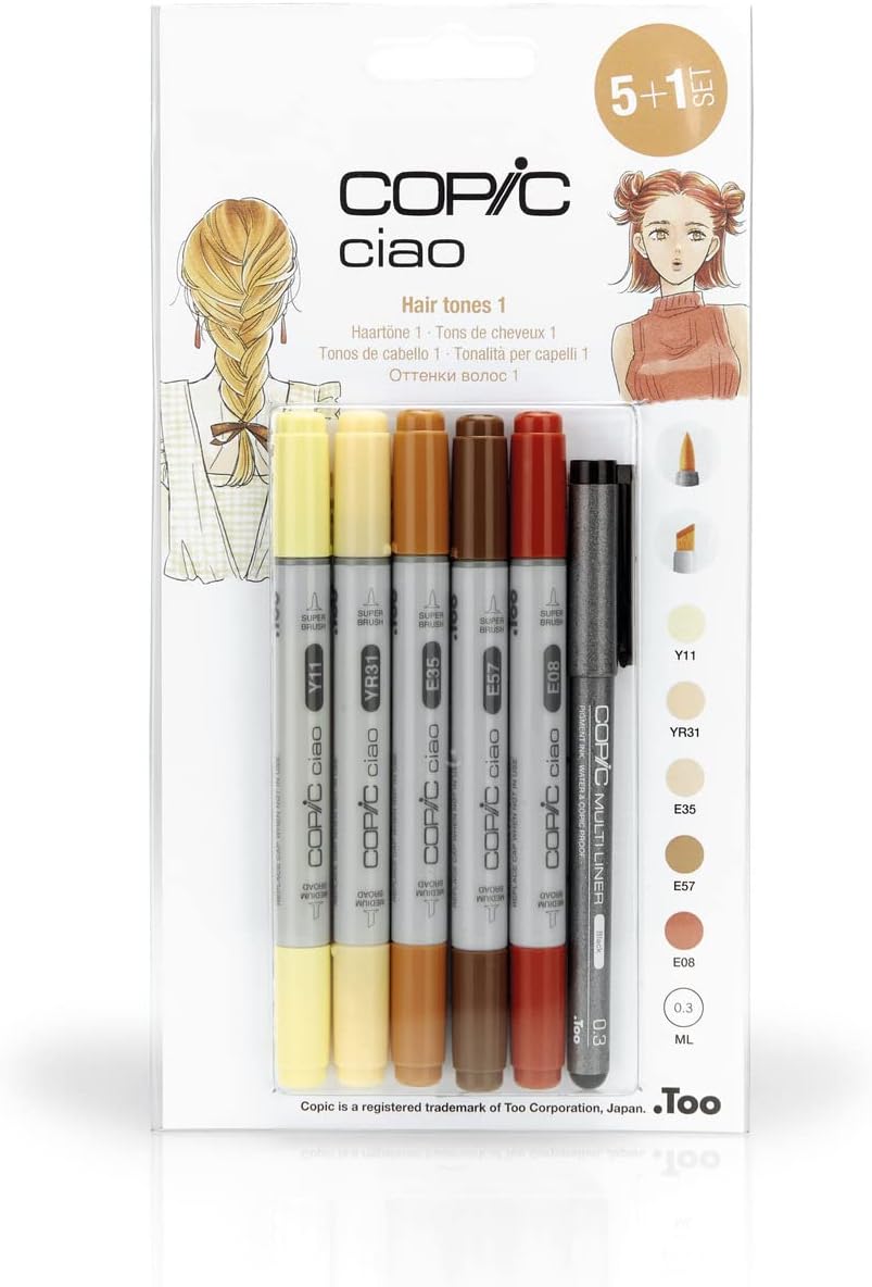 Copic Ciao 5pc + Multiliner Pen Set - Hair Tones 1