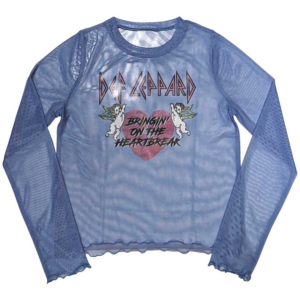 Def Leppard Ladies Long Sleeve T-Shirt Bringin On The Heartbreak Mesh Blue (S)