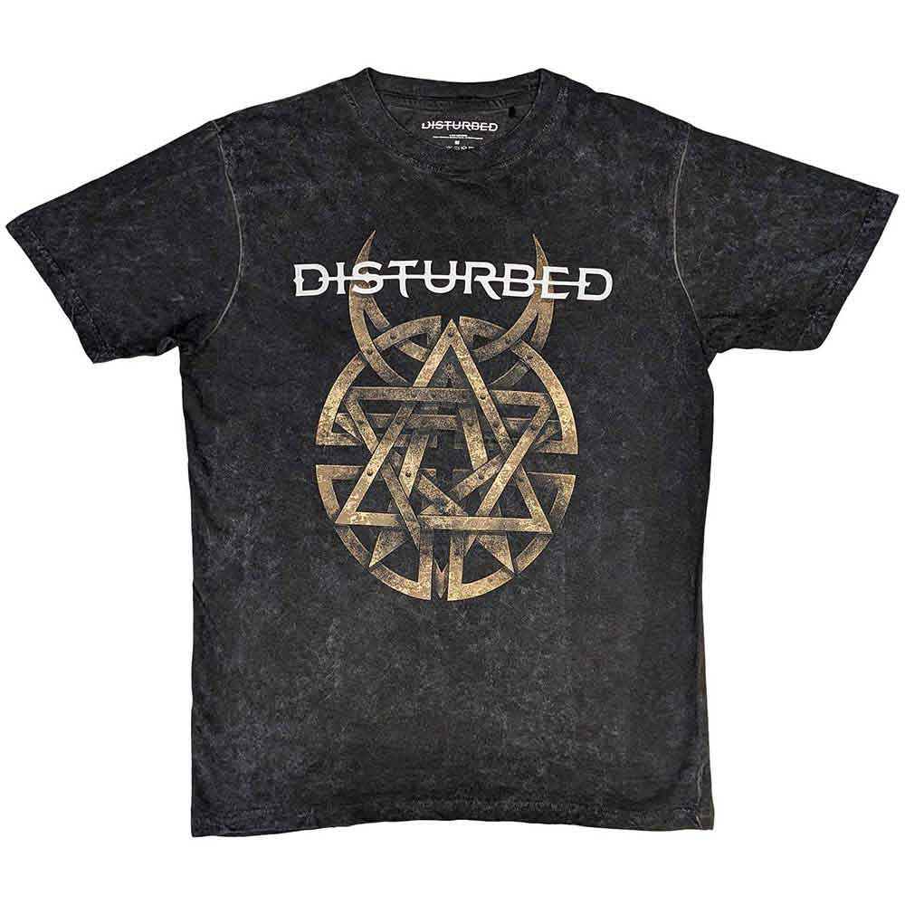 Disturbed Unisex T-Shirt Riveted (Dip-Dye, Mineral Wash) Grey (XL)