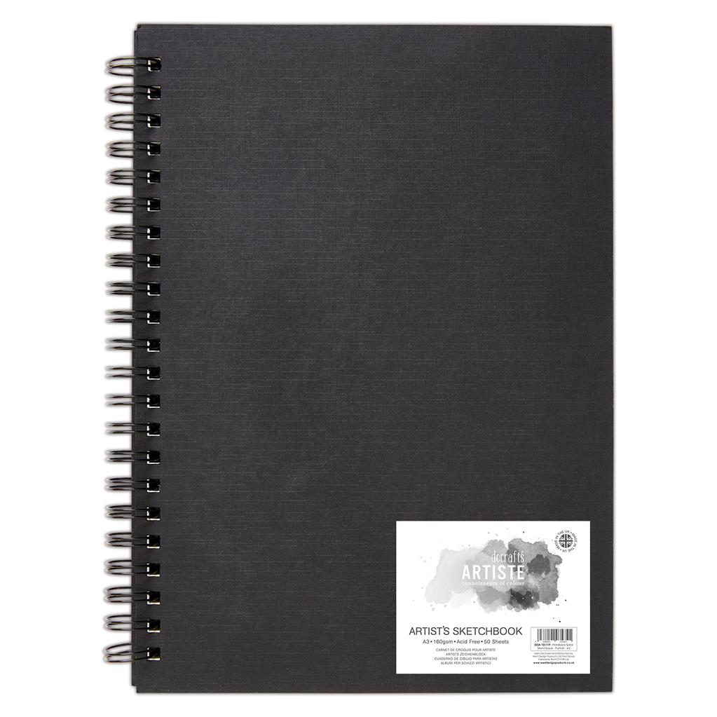 Artiste A3 Hardback Spiral Sketch Book Portrait 160gsm 50shts