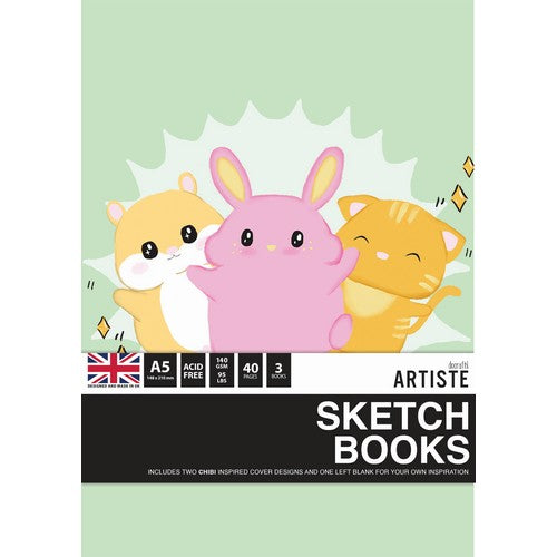 Artiste A5 Sketchbook 140gsm 20shts White - Chibi (3pk)