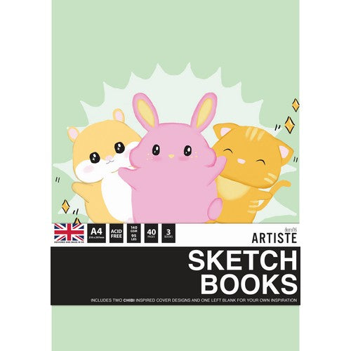 Artiste A4 Sketchbook 140gsm 20shts White - Chibi (3pk)