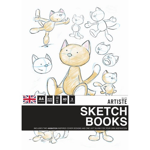 Artiste A4 Sketchbook 140gsm 20shts White - Animation (3pk)