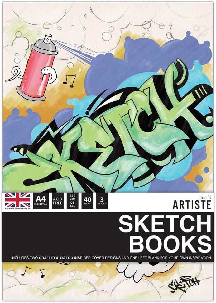 Artiste A4 Sketchbook 140gsm 20shts White - Graffiti (3pk)