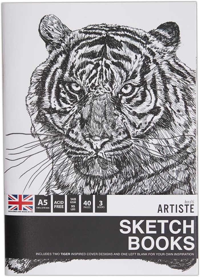 Artiste A5 Sketchbook 140gsm 20shst White - Tigers (3pk)