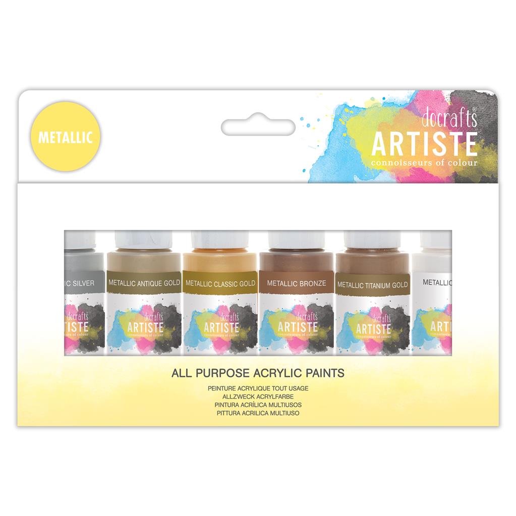 Artiste All Purpose Acrylic Paint Set - Metallics (6pk)