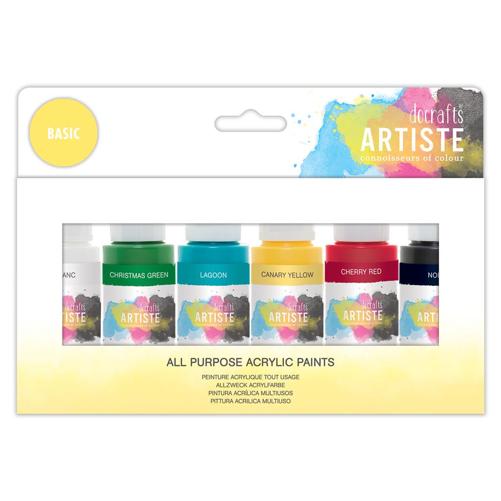 Artiste All Purpose Acrylic Paint Set - Basic Colours (6pk)