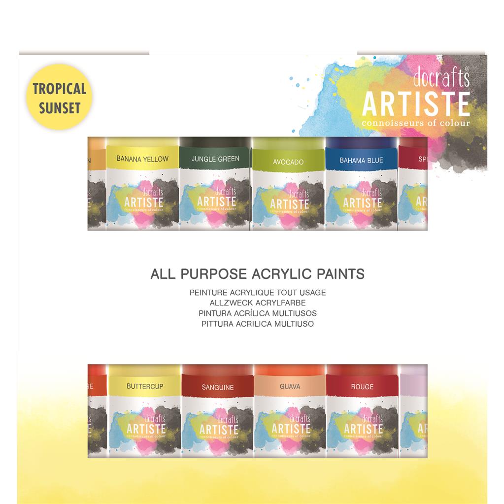 Artiste All Purpose Acrylic Paint Set - Tropical Sunset (12pk)