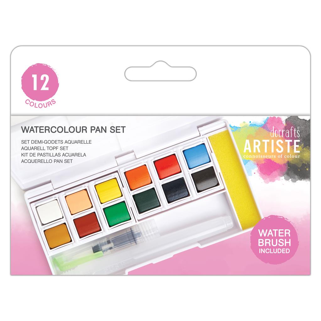 Artiste Watercolour Paint Pan Set - 12 Colours & Brush