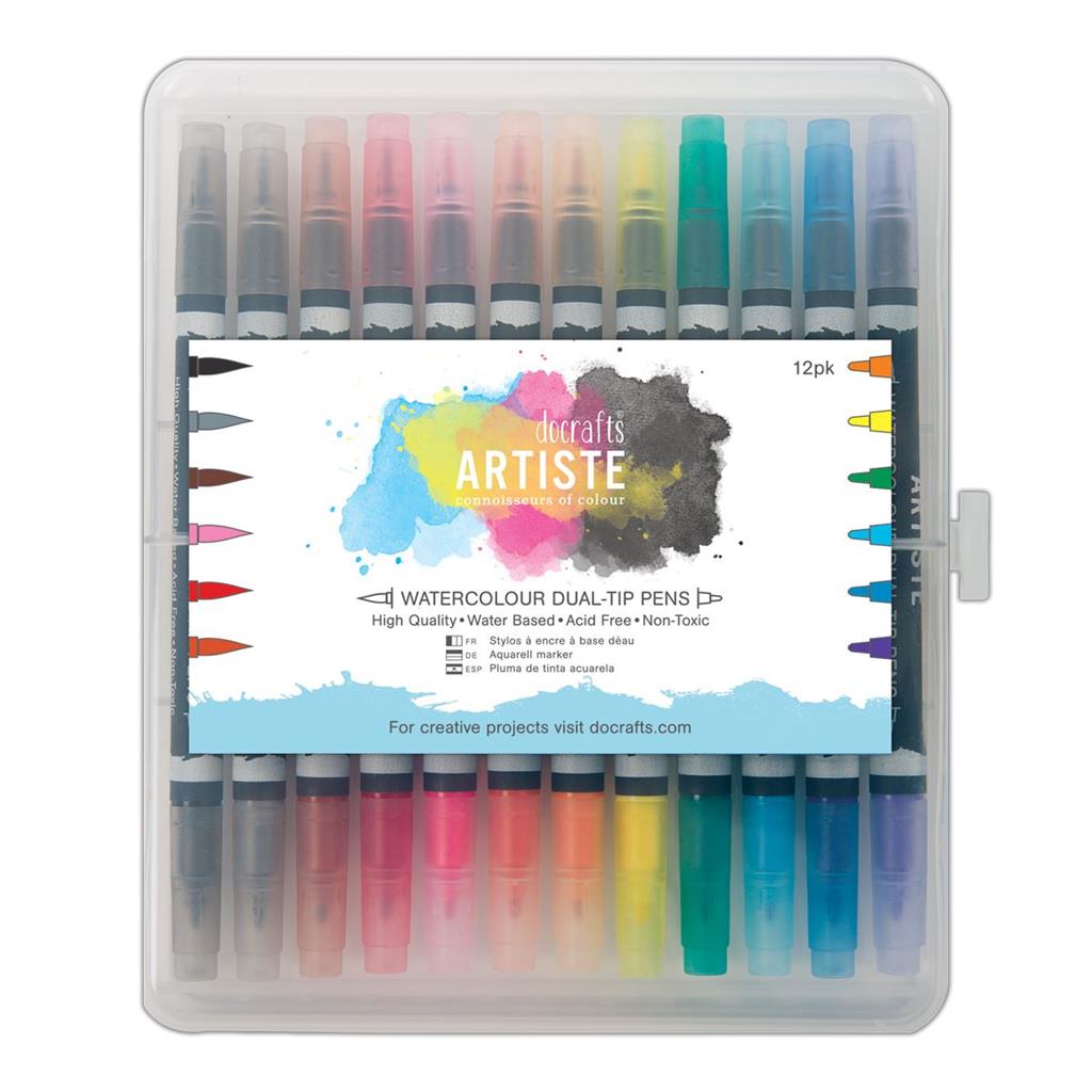 Artiste Dual Tip Watercolour Pens Brush & Marker (12pk)