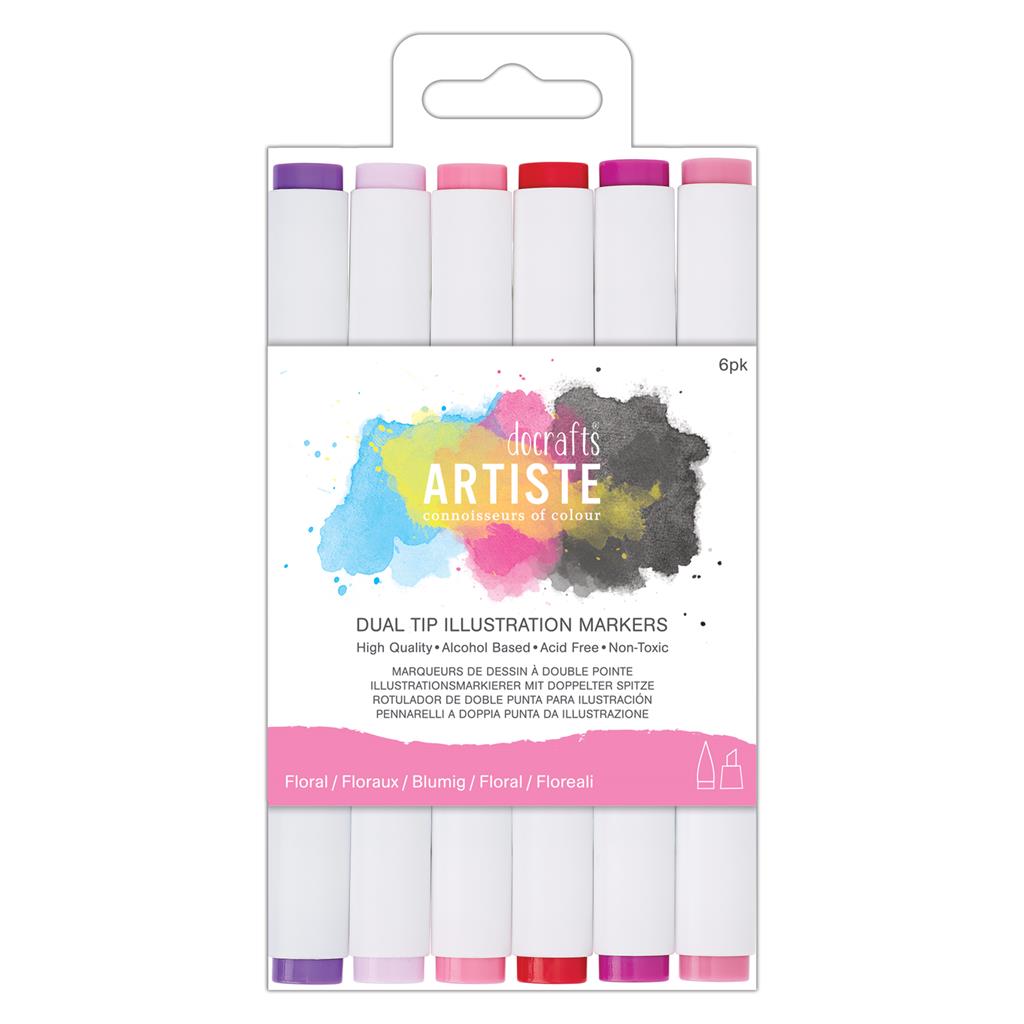 Artiste Dual Tip Illustration Marker Pen Set - Chisel/Brush - Florals (6pk)