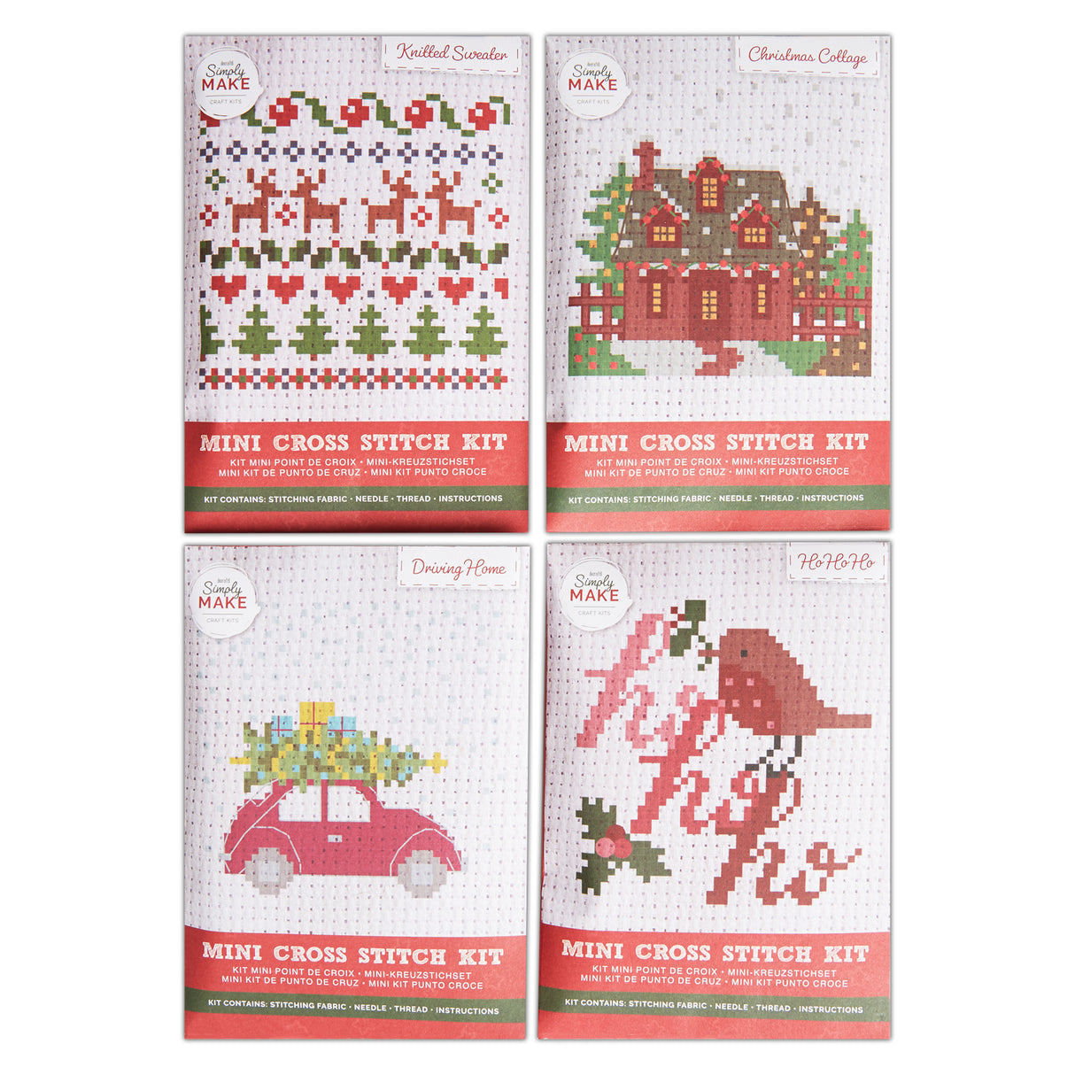 Simply Make Mini Xmas Cross Stitch Kit - Home for Christmas (4pk)