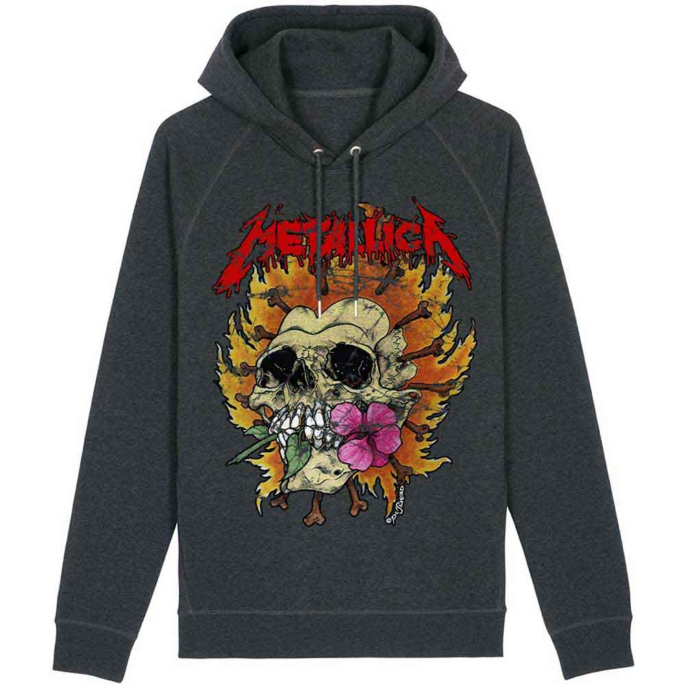 Metallica Unisex Pullover Hoodie Skull Flower Washed Black (XL)