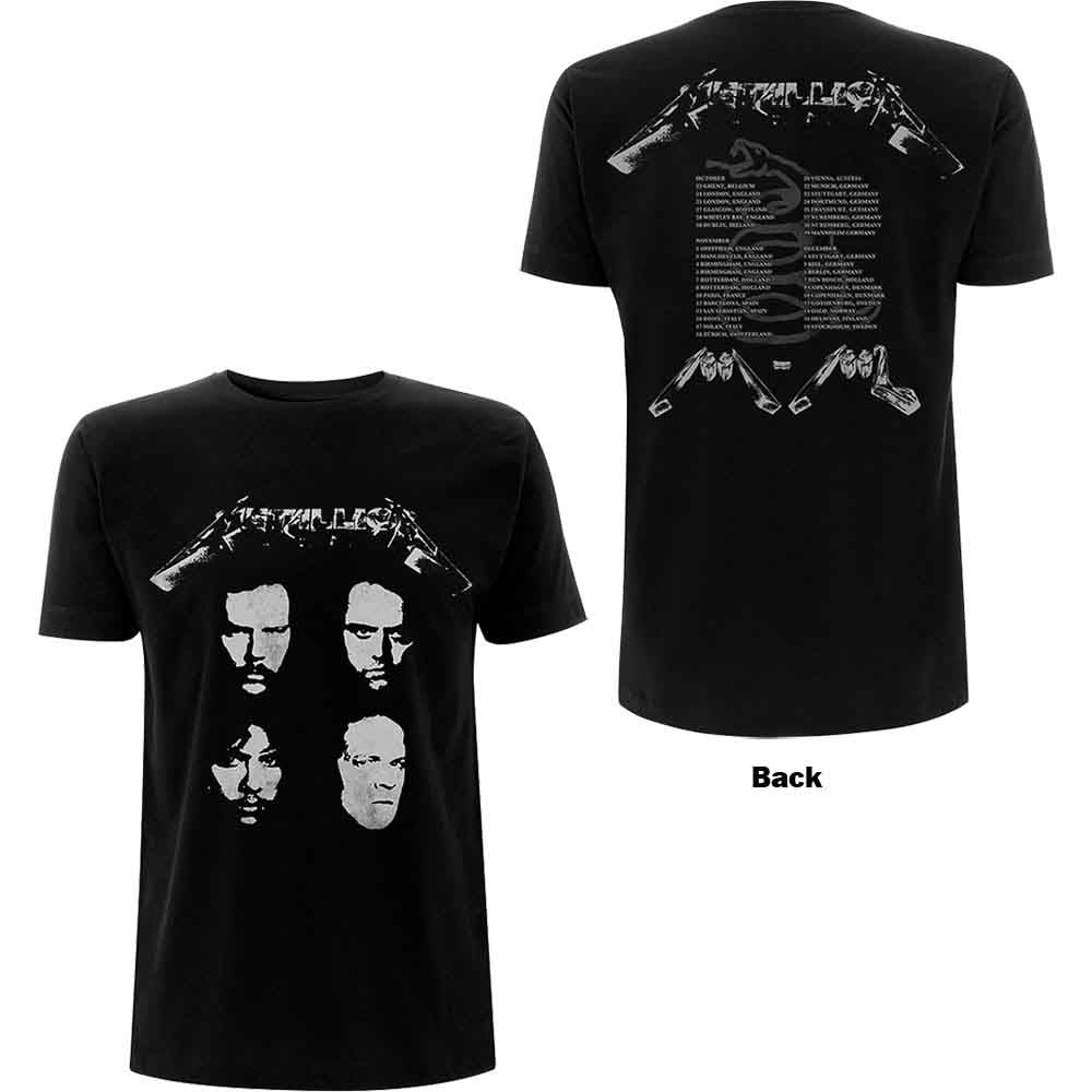 Metallica Unisex T-Shirt 4 Faces (Back Print) Black (XXL)
