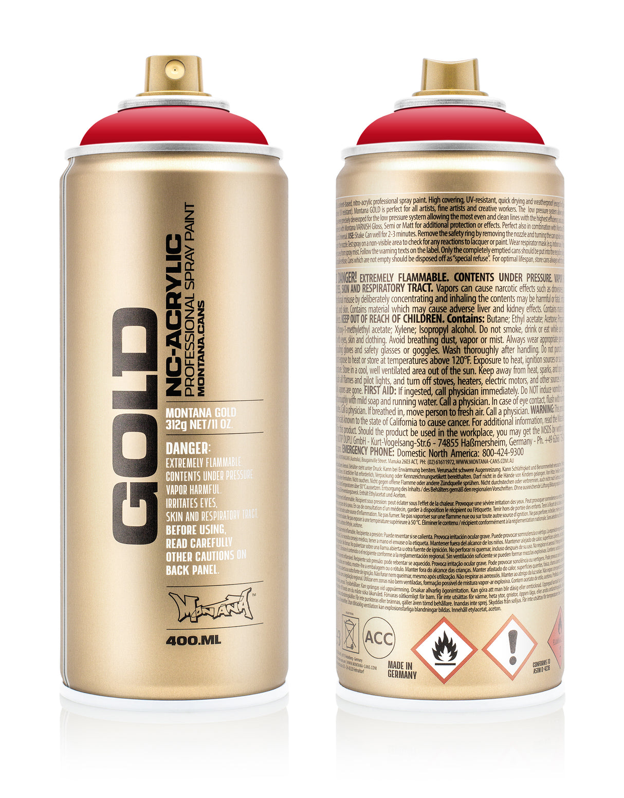 Montana GOLD 400ml Nitro Acrylic Spray Paint Shock Red (S3000)