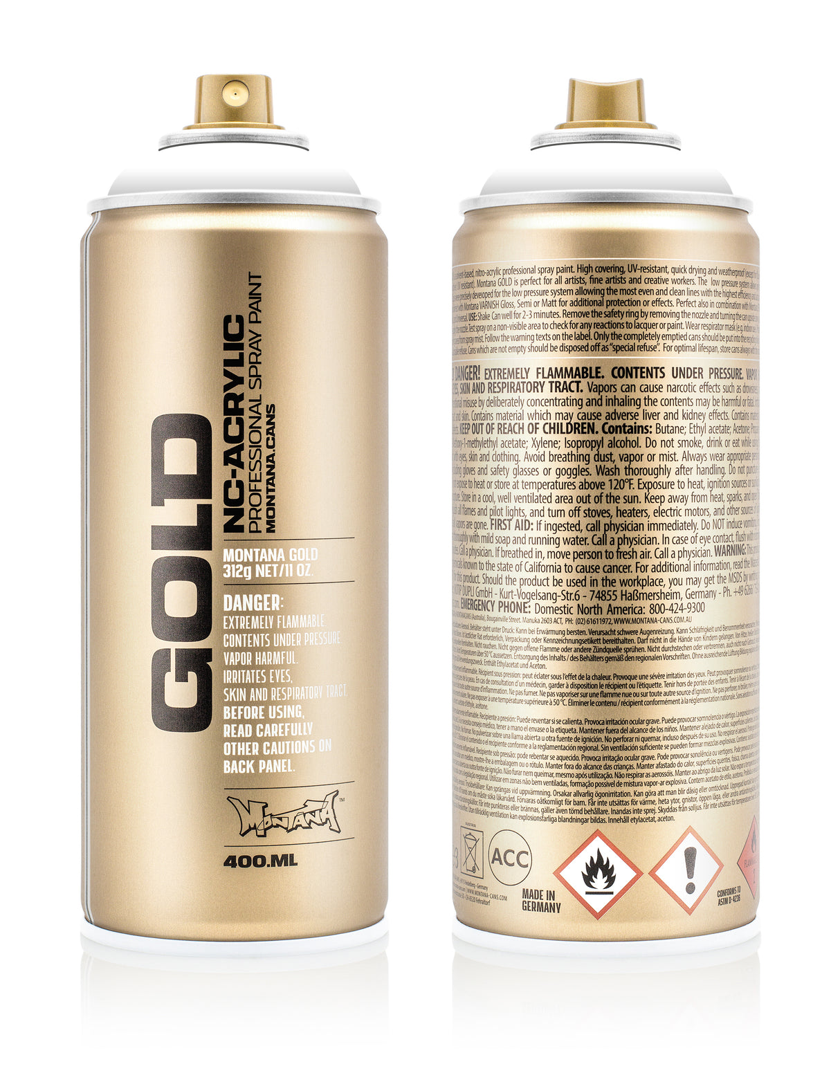 Montana GOLD 400ml Nitro Acrylic Spray Paint Shock White (S9100)