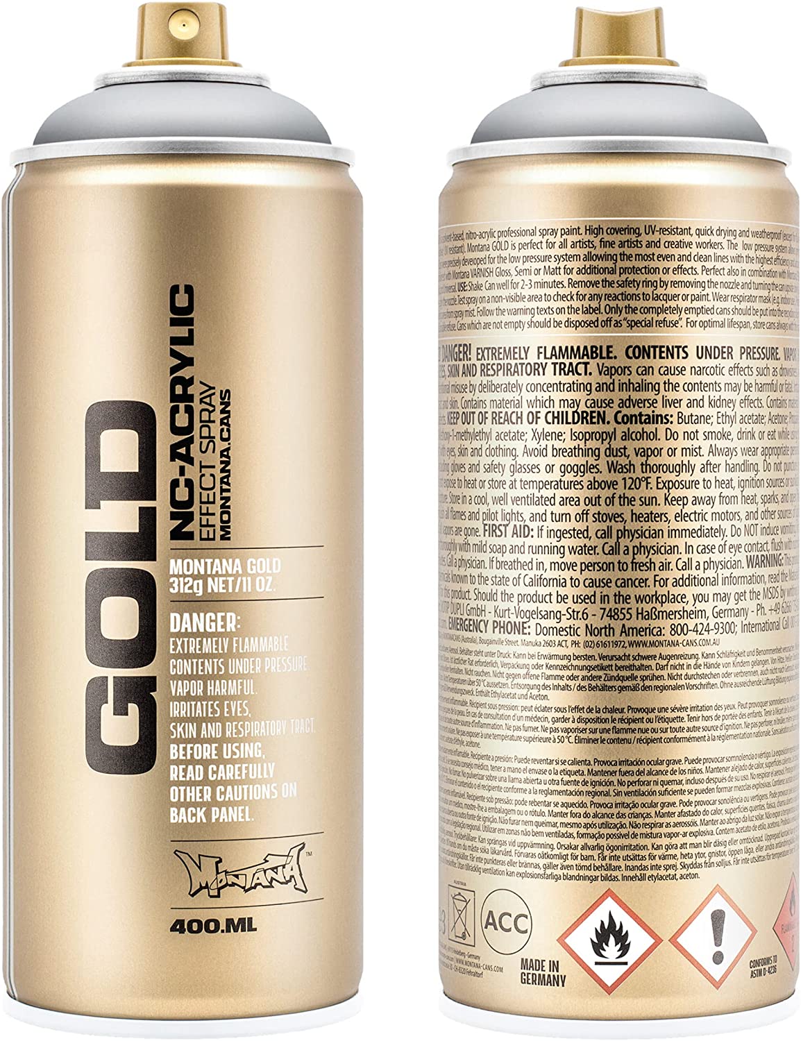 Montana GOLD 400ml Nitro Acrylic Spray Paint Silver Matt (M1100)