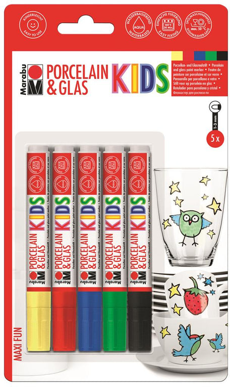 marabu porcelain & glas painter kids marker pen set fun