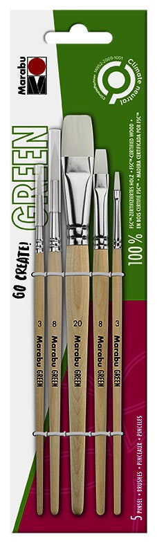 marabu green artist brush set 5pk ( no.3/no.6 round no flat)