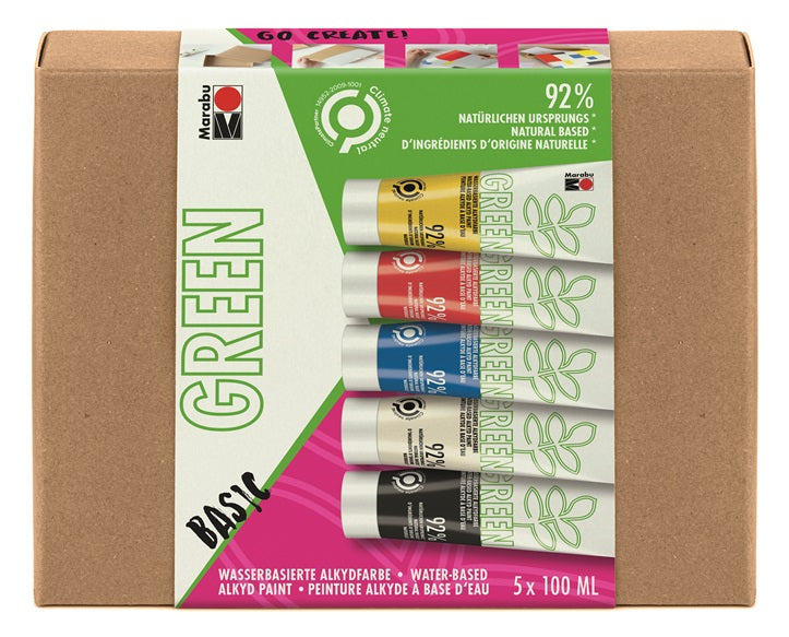 Marabu Green Acrylic Paint Basic Set 5x100ml