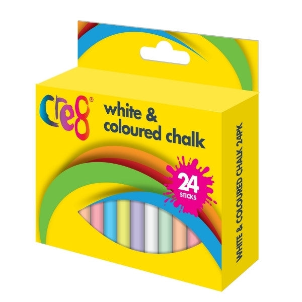 Cre8 White & Coloured Chalk Sticks (24pk)