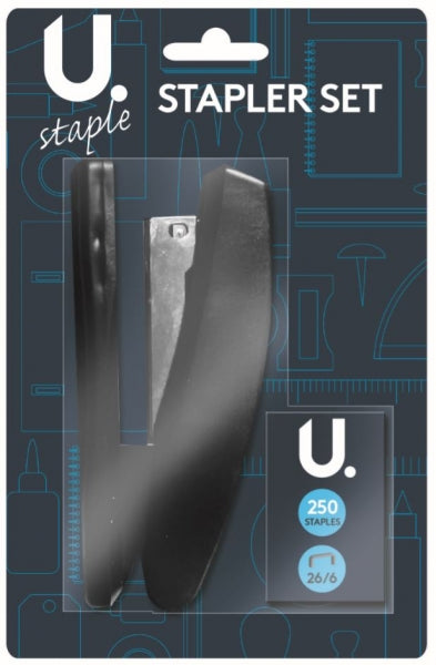 U.Staple Black Stapler with 250 26/6 Staples