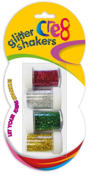 Cre8 Glitter Shakers (Red/Green/Gold/Silver) 4pk