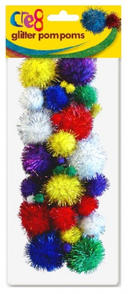 Cre8 Glitter Pom Poms (Assorted Colours)