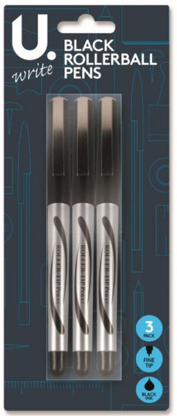 U.Write Rollerball Pen Set Black Ink (3pk)