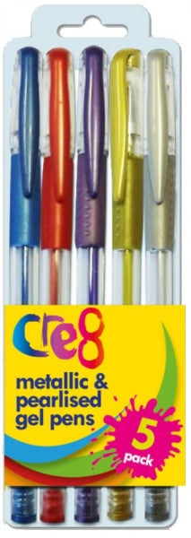 Cre8 Metallic & Pearlised Gel Pens (5pk)