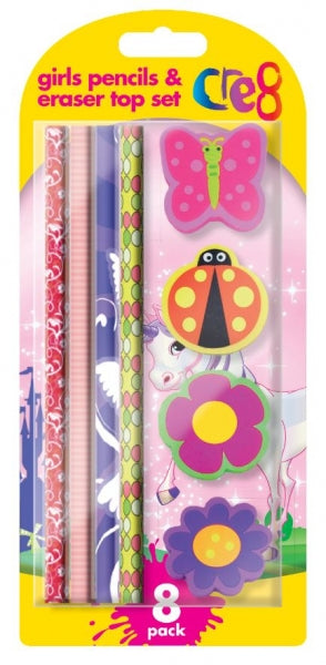 Cre8 Pencils & Eraser Set for Girls