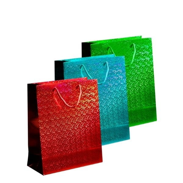 Martello Holographic Gift Bag Medium Red/Green/Blue (3pk)