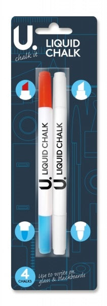 U.Chalk Pack of 2 Chalk Pens (Red/Blue/White)