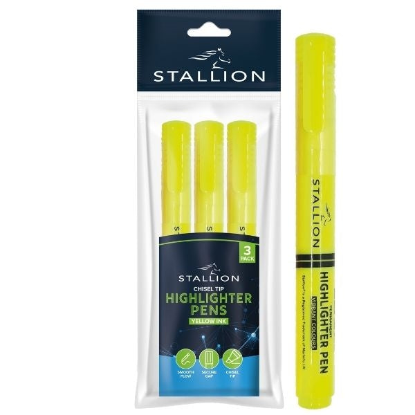 Stallion Highlighter Pens Yellow (3pk)