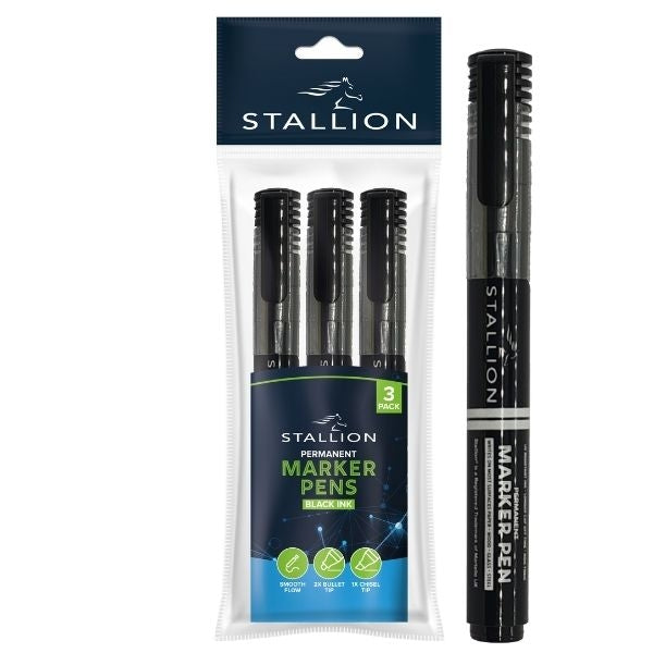 Stallion Permanent Maker Pens Black (3pk)