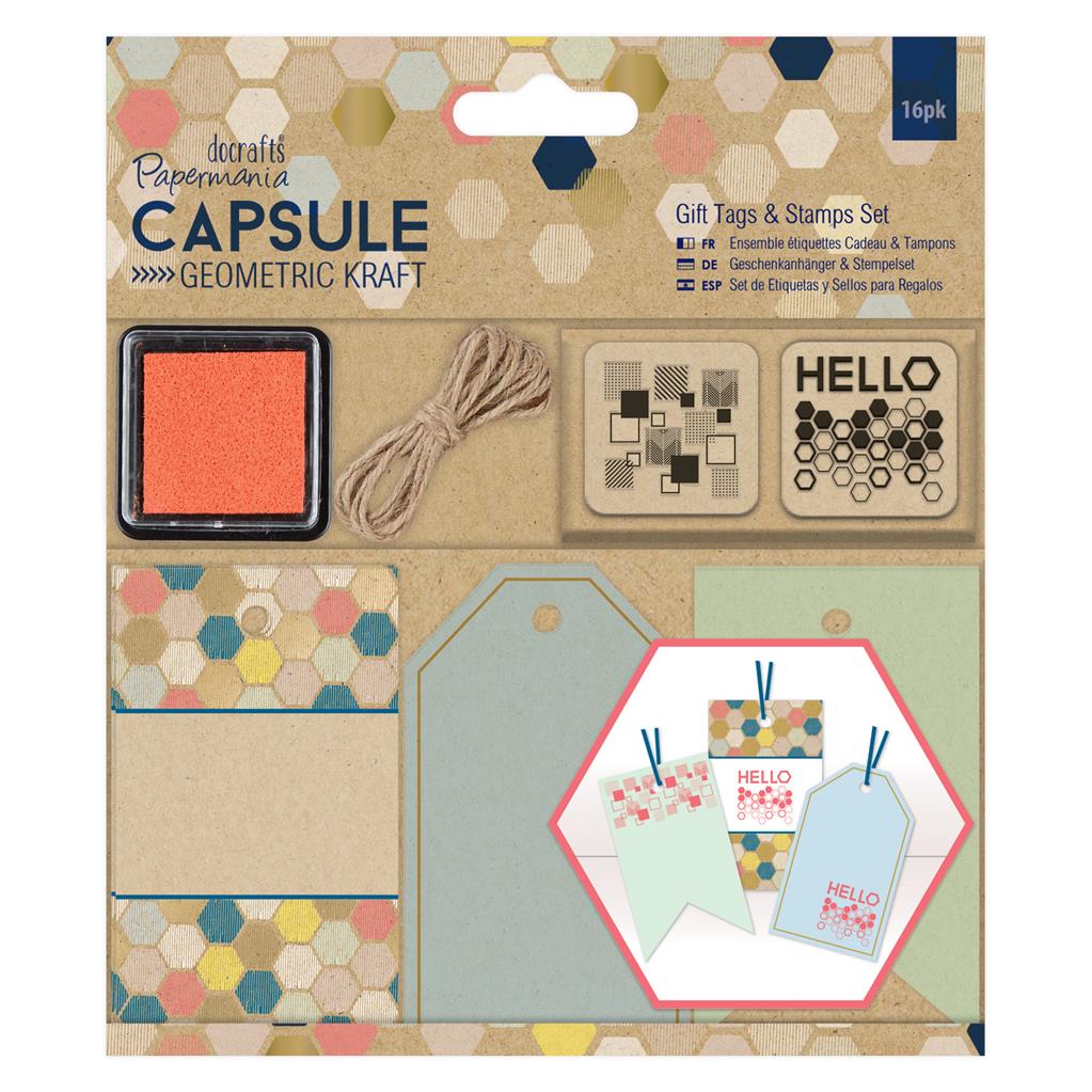 Papermania Capsule Geometric Kraft Gift Tags & Stamps Set (16pcs)