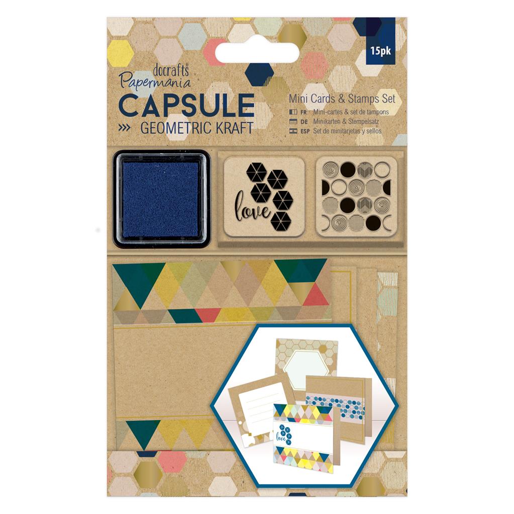 Papermania Capsule Geometric Kraft Mini Cards & Stamps Set (15pcs)