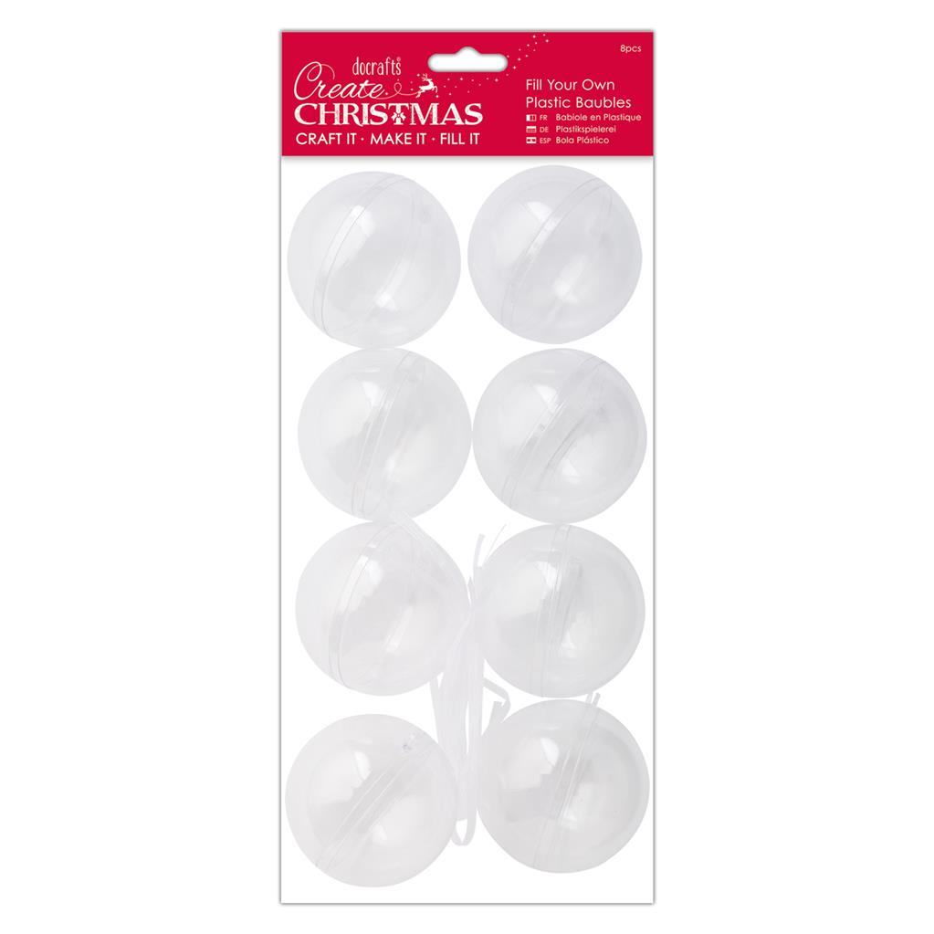 Create Christmas Fillable Clear Plastic Baubles (8pk)