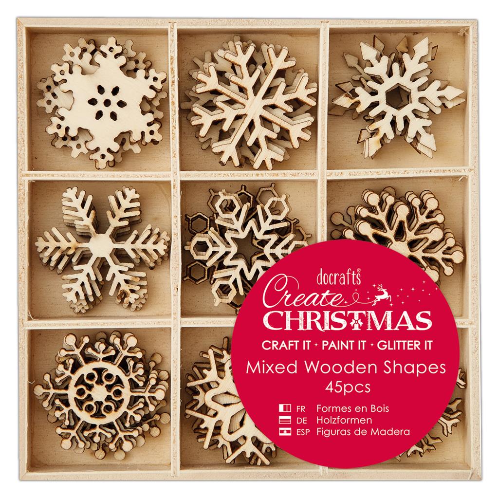 Create Christmas Small Mixed Wooden Shapes - Snowflakes (48pk)