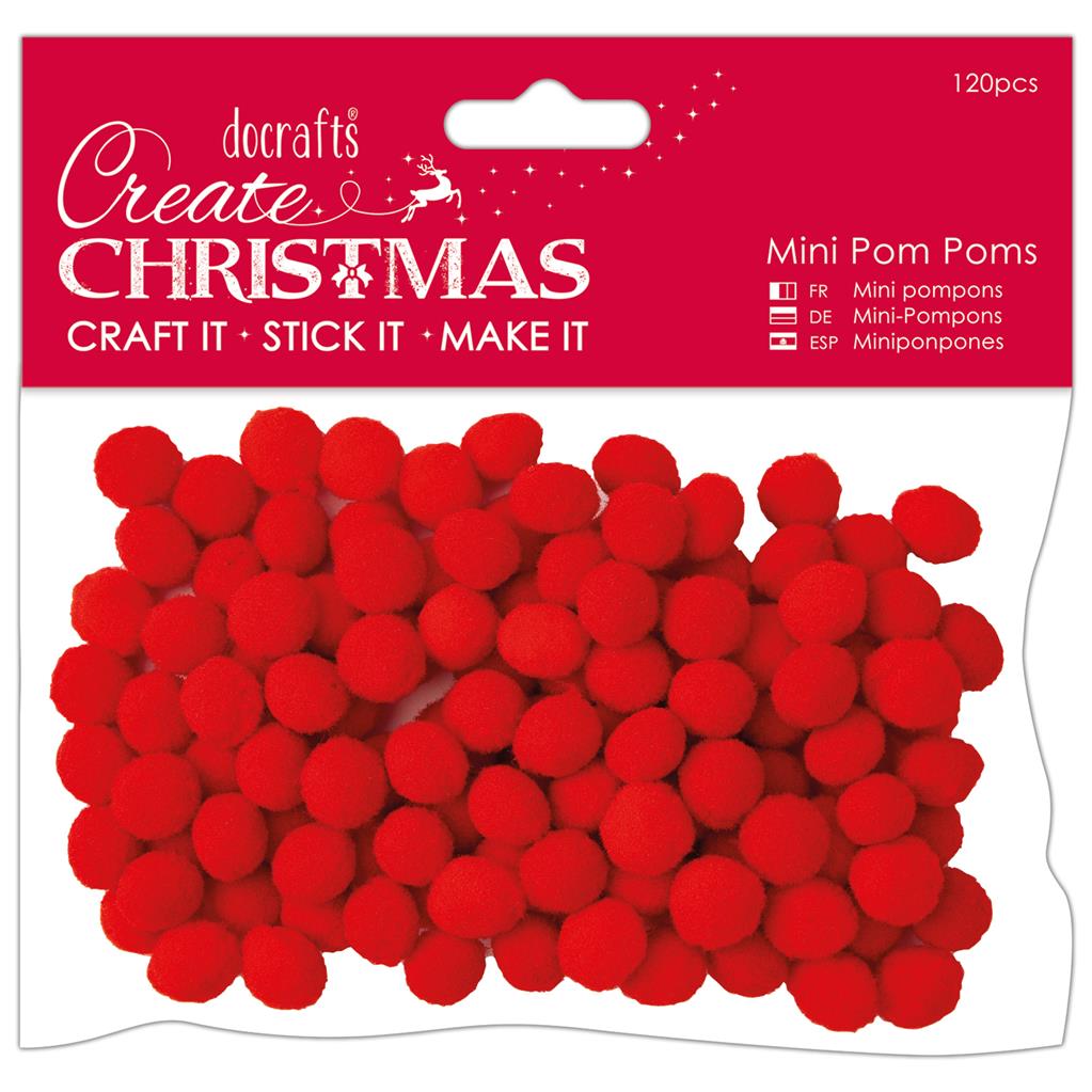 Create Christmas Mini Pom Poms - Red (120pk)