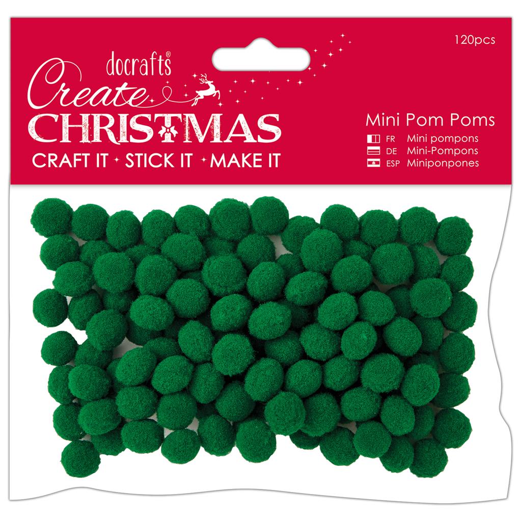 Create Christmas Mini Pom Poms - Green (120pk)